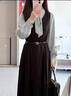 图曼朵（tumanduo）法式黑色背心裙秋冬季通勤温柔高知穿搭教师面试连衣裙套装长裙 灰色连衣裙两件套【连衣裙+飘带衬衫】  一套下单送赠品 L 推荐116-130斤可穿 实拍图