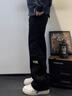主意范（ZHUYIFAN）胖子大码230斤裤子男直筒秋冬款工装裤潮牌大码直筒阔腿休闲裤 A001-K1050黑色 XL (175) 130-150斤可穿 实拍图