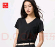 优衣库女装竹节纱V领T恤/短袖棉白T上衣打底内搭春夏新款483576 09 黑色 L /160/88A 实拍图