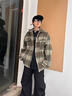 轩森图（XUANSENTU）条纹毛呢外套男春秋款小香风感痞帅潮牌宽松工装格子夹克秋季 CT22卡其色加棉 加厚 XL (180) （145斤至165斤可穿） 实拍图