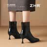 ZHR则则高跟鞋女秋冬细跟尖头短靴气质通勤加绒女靴法式踝靴BQ137A黑色36 实拍图