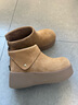 百丽（Belle）复古绒面勃肯鞋女冬季新款商场同款厚底加绒休闲短靴E6F1DDD5 棕色-薄绒 36 (230mm) 实拍图