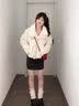 鲁雅尔韩系设计感波点毛领棉服女秋冬季甜美风加绒加厚棉袄外套短款棉衣 白色 L 实拍图