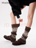 莫代尔羊毛袜子女秋冬季费尔岛保暖雪地靴腿套女日系搭配打底裤堆堆袜套 实拍图