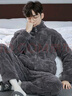 雅鹿睡衣男生秋冬季加绒加厚珊瑚绒男士青少年纯色大码保暖家居服套装 NSCJF-L006深灰方格提花 2XL (建议150-165斤) 实拍图