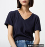 优衣库女装竹节纱V领T恤/短袖棉白T上衣打底内搭春夏新款483576 69 藏青色 XL /165/92A 实拍图