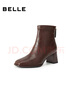 百丽（Belle）复古褶皱面时装靴女冬季新款商场同款优雅高跟短靴E5U1DDD5 棕色 34 实拍图