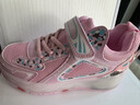 瑞央儿童暴走鞋女童男童爆走鞋四轮溜冰鞋带灯轮滑运动鞋成人收缩带轮 粉色【659可充电】四轮 16种灯光 33 码鞋内长21.6cm 标准尺码 实拍图