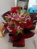 花艺湾鲜花同城配送玫瑰百合花束表白送女友老婆闺蜜生日礼物全国花店 19朵红玫瑰6朵粉百合花束 全国同城配送 留言送花日期 实拍图