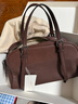 裘真植鞣头层羊皮悠悠保龄球包女复古休闲大容量手提单肩包 咖啡色肩带款-羊皮 预售21天 实拍图