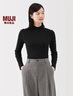 无印良品（MUJI）女式 起毛罗纹编织半高领长袖T恤 上衣打底衫女款内搭春秋女装 黑色 5A M （160/84A） 实拍图