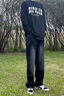 MAYBEYOND牛仔裤男秋冬季宽松直筒裤子男美式休闲阔腿长裤MA74黑灰L 实拍图