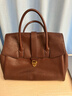 裘真手提公文包女士复古大容量通勤头层植鞣牛皮包包植鞣牛皮 咖啡色-大号 实拍图