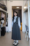 图曼朵法式黑色背心裙秋冬季通勤温柔高知穿搭教师面试连衣裙套装长裙 灰色连衣裙两件套【连衣裙+飘带衬衫】  一套下单送赠品 M 推荐105-116斤可穿 实拍图