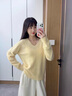 香影【绵羊毛+山羊绒】黄色v领毛衣女2025冬季新款慵懒风针织上衣 黄色 S 实拍图