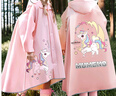 牧萌儿童雨衣带书包位男童女童女孩加长全身学生雨披 粉独角兽 2XL 实拍图