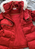 迪士尼（Disney）新秋款冬季女童中国风加厚连帽90中长款白鸭绒羽绒衣服外套 452红色    90白鸭绒 140 充绒量约129g 实拍图