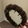 秋冬气质豹纹毛绒发箍女带齿洗脸压发头箍高颅顶防滑碎发整理发卡 豹纹毛绒发箍【深咖色】 实拍图