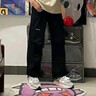 卡图弛美式潮牌工装裤男春秋季宽松直筒阔腿裤高街休闲运动束脚长裤子男 黑色 L 【建议100-120斤】 实拍图
