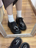 霍蜻厚底小皮鞋女英伦风2025秋冬季加绒加厚乐福鞋女日系百搭jk单鞋女 黑色【亮光】 36 (230mm) 实拍图