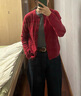 优衣库女装纽花圆领针织开衫/毛衣外套空调衫通勤秋冬新款481477 16 红色 M 实拍图