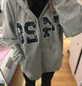 F426【赵露思同款】春季嘻哈宽松大logo格子贴绣卫衣外套 花灰  M 实拍图