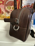 裘真【明星推荐】宽宽包植鞣牛皮休闲斜挎包手提保龄球包女 咖啡色 实拍图