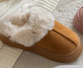水星家纺拖鞋棉拖鞋 冬季居家出行情侣棉拖鞋 防滑大底高密毛绒显高拖鞋 冬日恋语【棕色】 38 【适合38-39码】 实拍图