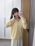 香影【绵羊毛+山羊绒】黄色v领毛衣女2025冬季新款慵懒风针织上衣 黄色 S 实拍图