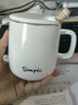 传旗陶瓷马克杯带勺盖咖啡杯牛奶杯早餐杯办公杯男女茶杯描金白400ml 实拍图