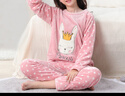 猫人女童睡衣儿童法兰绒家居服女孩中大童套装 波点兔兔 170 实拍图