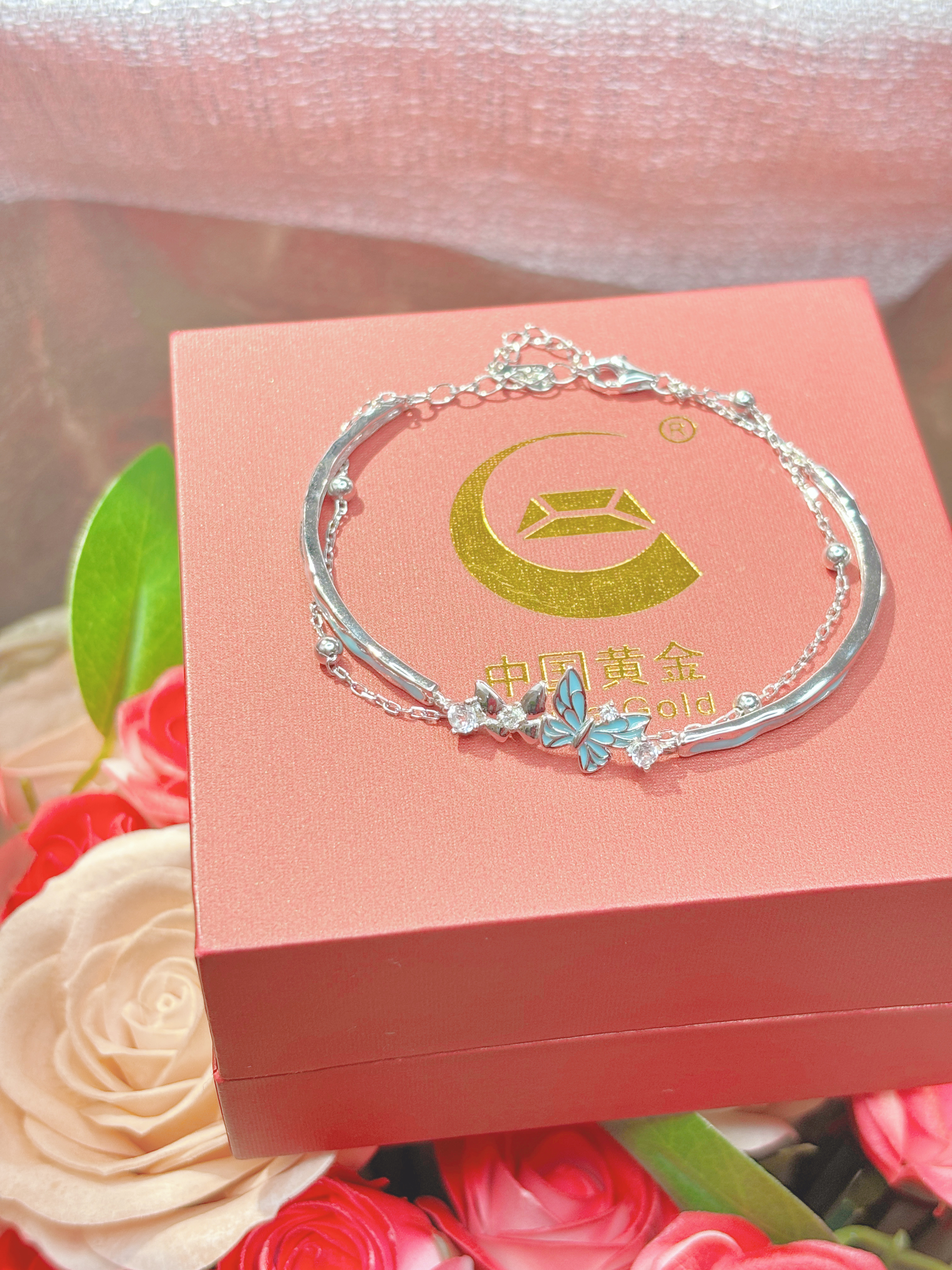 中国黄金（CHINA GOLD）蝴蝶银手镯银镯子手链女款2026新款银饰生日礼物送女朋友老婆S925 星语蝴蝶银手镯【中金品牌礼盒】 实拍图