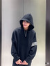 adidas复古休闲三条纹宽松运动连帽卫衣套头衫男装阿迪达斯三叶草   黑色   M 实拍图