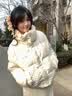 鲁雅尔韩系设计感波点毛领棉服女秋冬季甜美风加绒加厚棉袄外套短款棉衣 白色 L 实拍图