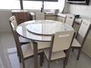沐晨岩板餐桌实木可伸缩折叠圆餐桌椅组合现代简约小户型餐厅吃饭桌子 4轨道宝马灰-雪山白岩板【木椅】 1.20m一桌六椅 实拍图