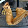 H8马丁靴男中帮英伦风真皮工装鞋高帮厚底户外登山鞋男士大黄靴子 黄棕色（猪皮）旗舰版 42 男码 实拍图