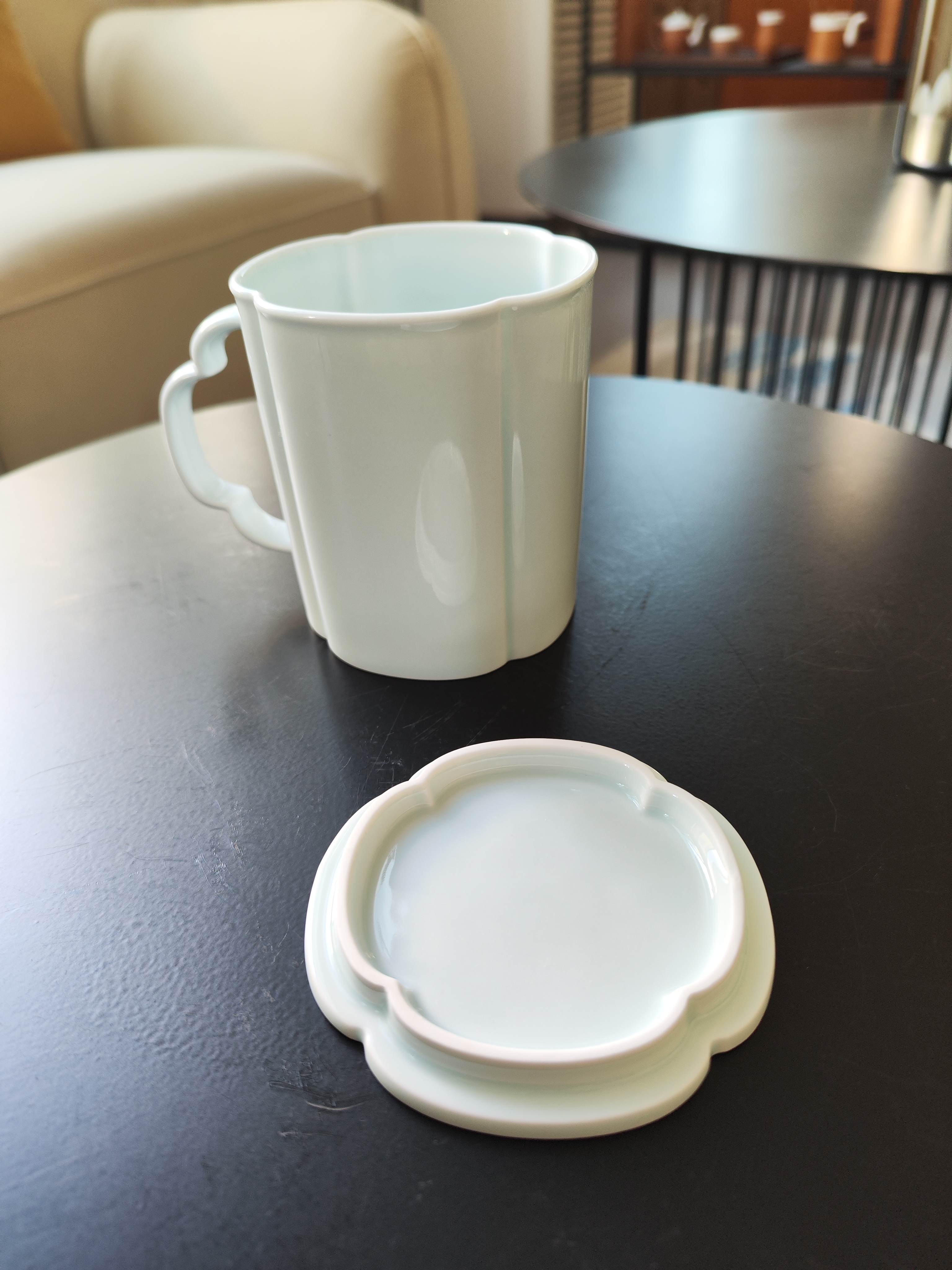 蓝印东方挂耳咖啡杯美式专用杯家用高颜值陶瓷水杯咖啡套装杯情侣水杯送礼 【玉海棠-影青】马克杯带盖 实拍图