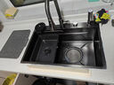 奈田（NTNO）厨房水槽大单槽洗菜盆一体盆304不锈钢加厚5.0压纹耐磨集渣洗碗槽 枪黑集渣大单槽+三挡抽拉龙头 75*46cm【台控下水-加厚5.0】 实拍图