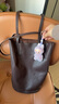 裘真情人节礼物慵懒遇水桶包女腋下单肩包复古通勤包头层植鞣牛皮包包 咖啡色-中号 实拍图