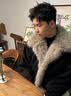 宾迪肯（BINDIKEN）座山雕皮毛一体棉服男款冬季新款设计美式翻领棉袄加绒加厚外套 黑色 M （90-115斤） 实拍图