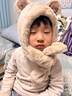 柠檬宝宝儿童帽子围巾一体男女童加厚防风保暖护耳帽毛线帽自然棕小熊M 实拍图