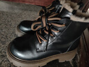 达芙妮马丁靴女牛皮英伦粗跟女靴加绒短靴女鞋子 4022605335 厚绒黑 37  实拍图