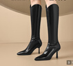 ZHR靴子女冬季韩版粗高跟长筒靴女加绒保暖骑士靴女 JF97A 黑色 36  实拍图