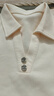 欧莎（OSA）纯色V形polo领t恤衫女士夏季衣服2025新款短袖高档显瘦减龄上衣 米白色 M 实拍图