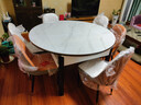 奥利克丝 亮光岩板餐桌椅组合 现代简约实木餐桌可伸缩折叠圆桌吃饭桌子 亮光雪山白-黑白框架轻奢皮椅款 1.35米 一桌六椅【12MM加厚岩板】 实拍图