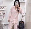 美标长袖纯棉睡衣女春秋三层棉纱简约格子外穿全棉家居服软棉棉套装冬 浅粉红【三层加厚棉纱】 M （160/84A） 实拍图