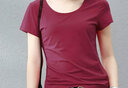 艾路丝婷夏装短袖T恤女上衣韩版修身圆领纯色棉体恤TX3361 酒红色 160/84A/M 实拍图