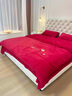雅鹿刺绣牛奶绒四件套珊瑚绒被套床单单双人学生宿舍被罩床笠床上用品 轻羽-中国红【暖绒温眠】 1.8m 床单款 四件套-被套200*230cm 实拍图