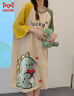 猫人（MiiOW）【防螨抗菌纯棉】女士睡裙睡衣女撞色恐龙印花家居服绿色M 实拍图