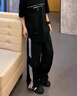 棉致休闲裤男港风潮流宽松系带运动卫裤百搭阔腿裤 黑色直筒 2XL 实拍图